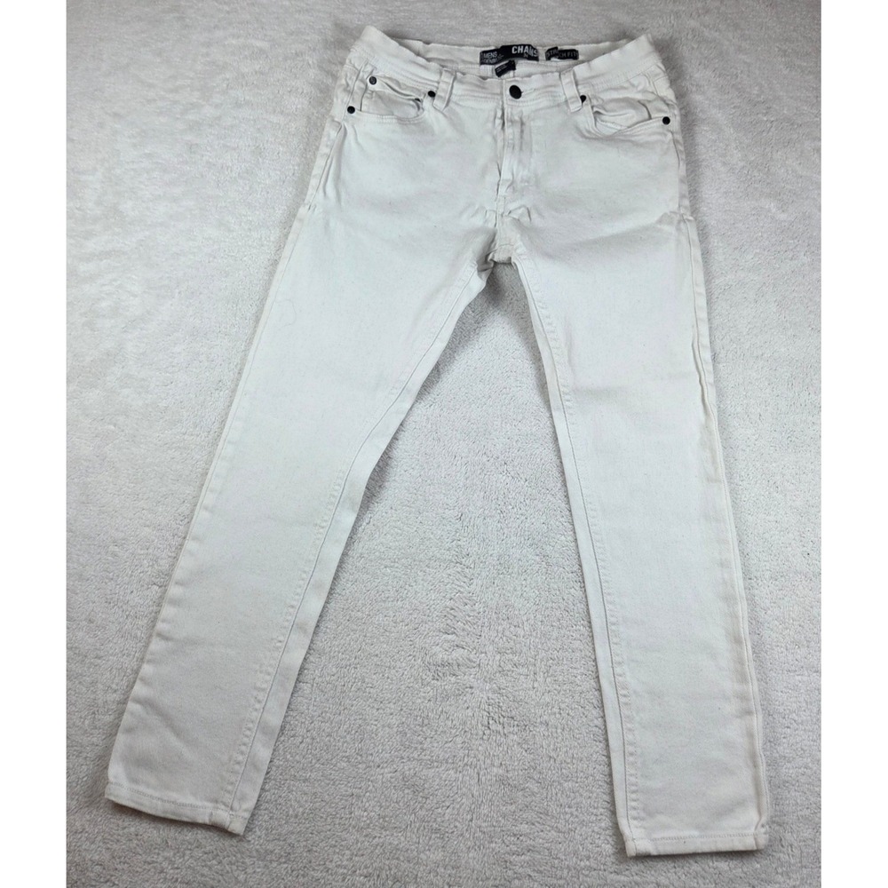Premium Chams Men's White Stretch Fit Denim Jeans Size 34